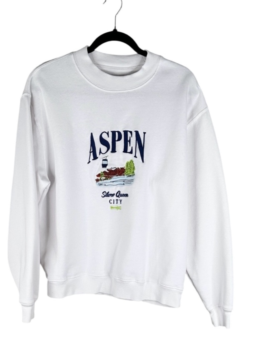 Pacsun Vintage Style Aspen Silver Queen City White Embroidered Sweatshirt Size M
